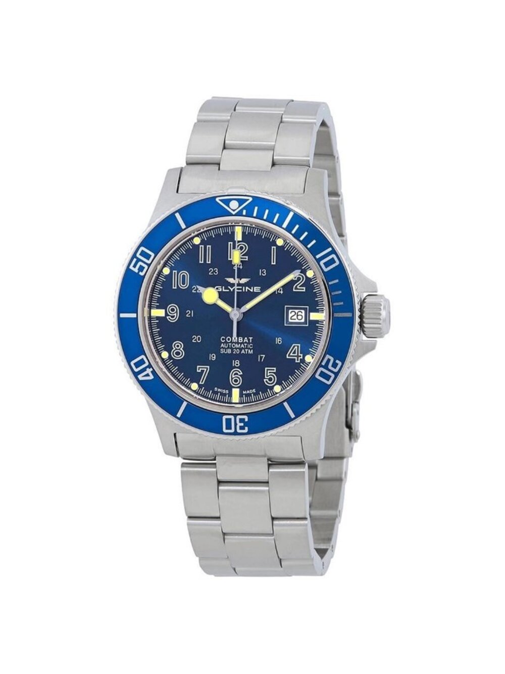 NWT Glycine Combat Sub Automatic Blue Dial Men's Watch